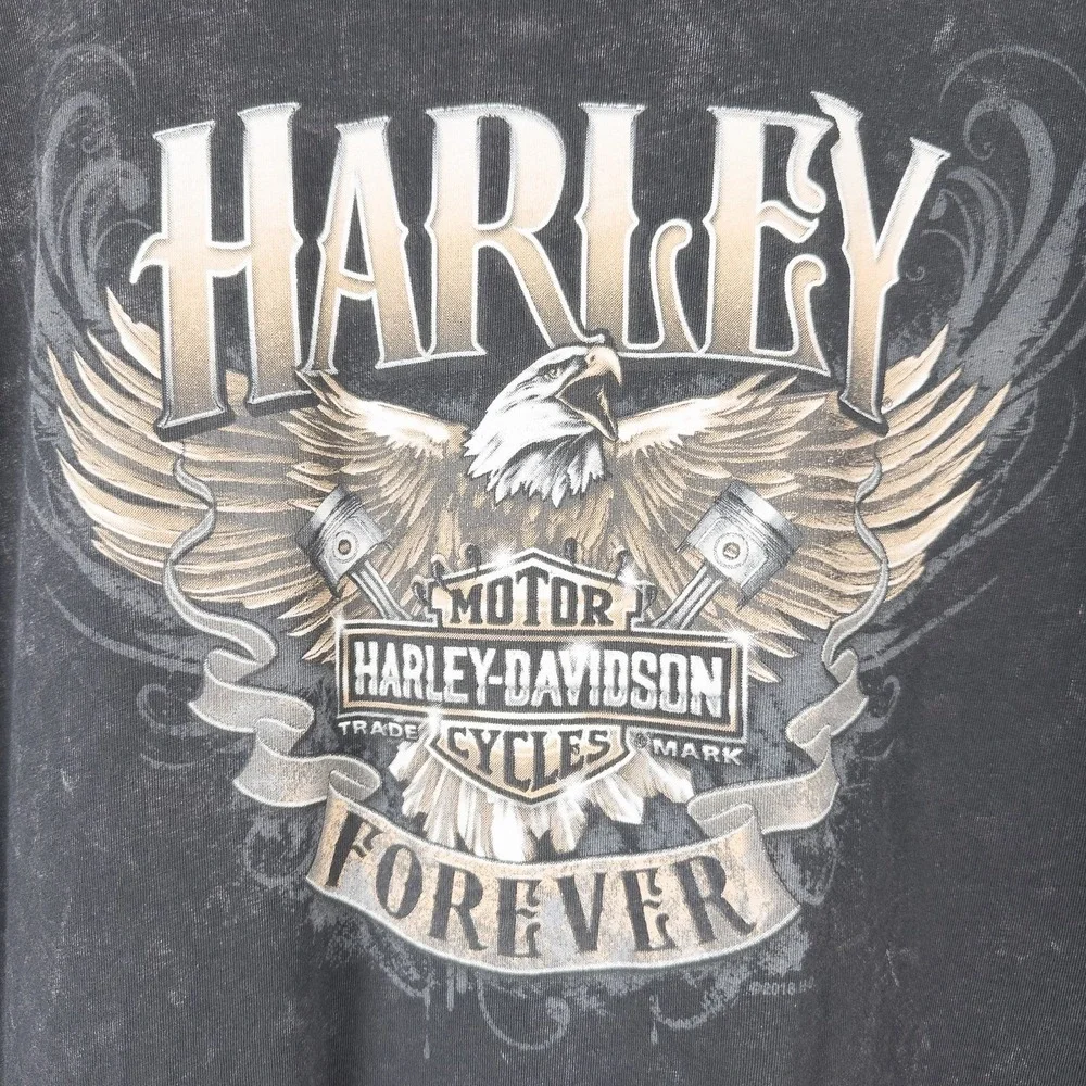 Harley Davidson Womens XL Marquette MI Forever Bald Eagle Studded 3/4 Sleeve Top - Picture 6 of 16